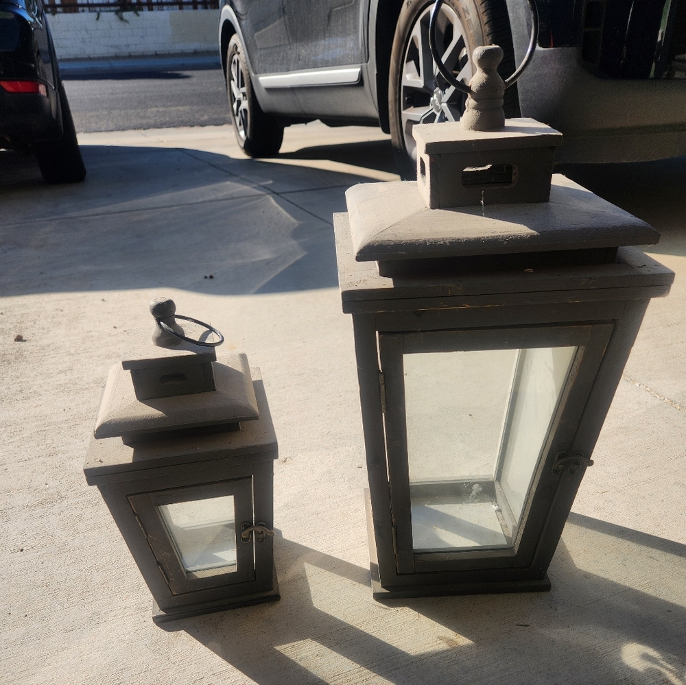 Gray Lantern Set Old Vintage